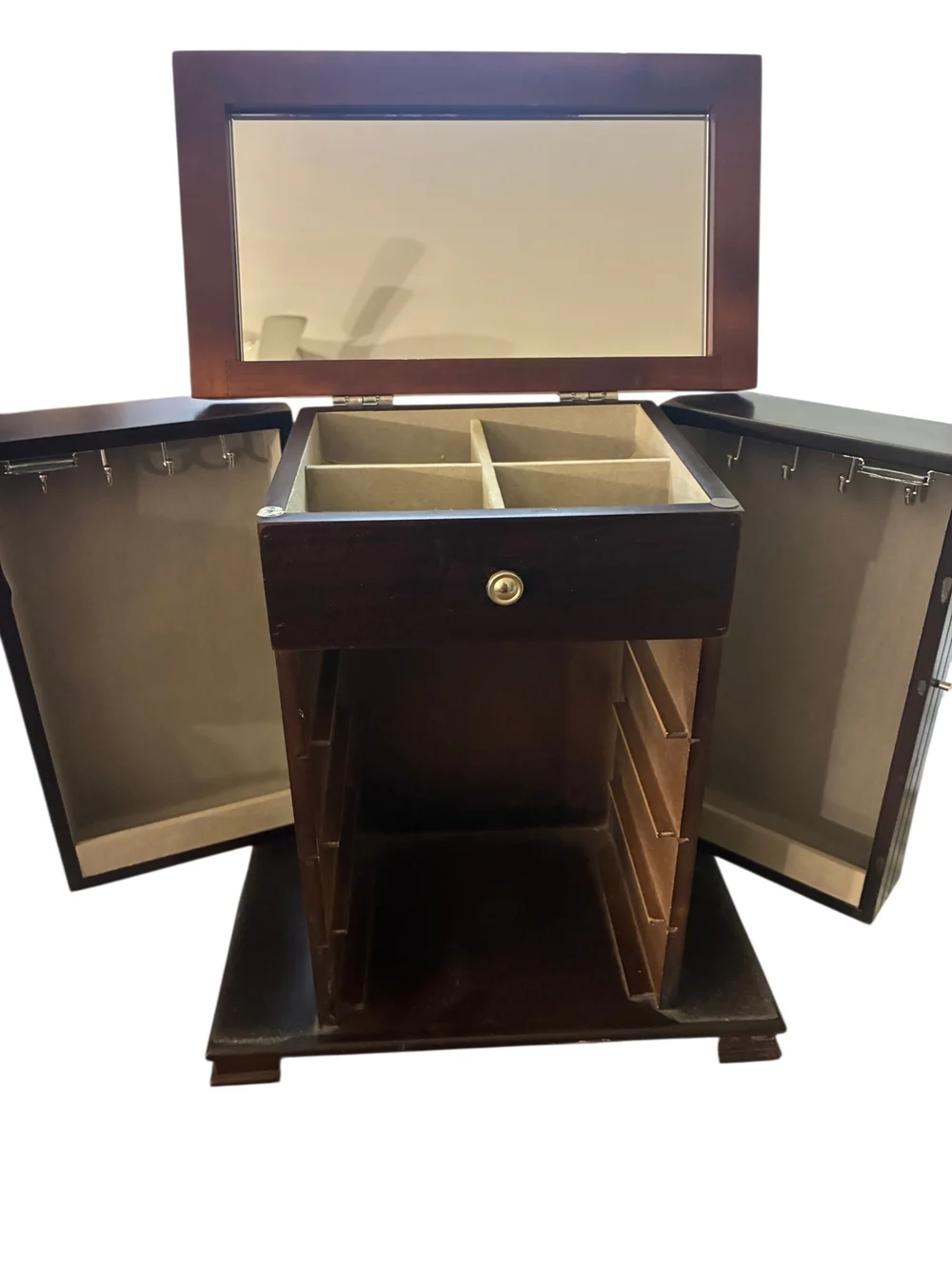 Wood Jewelry Armoire with Mirror in Dark Brown
